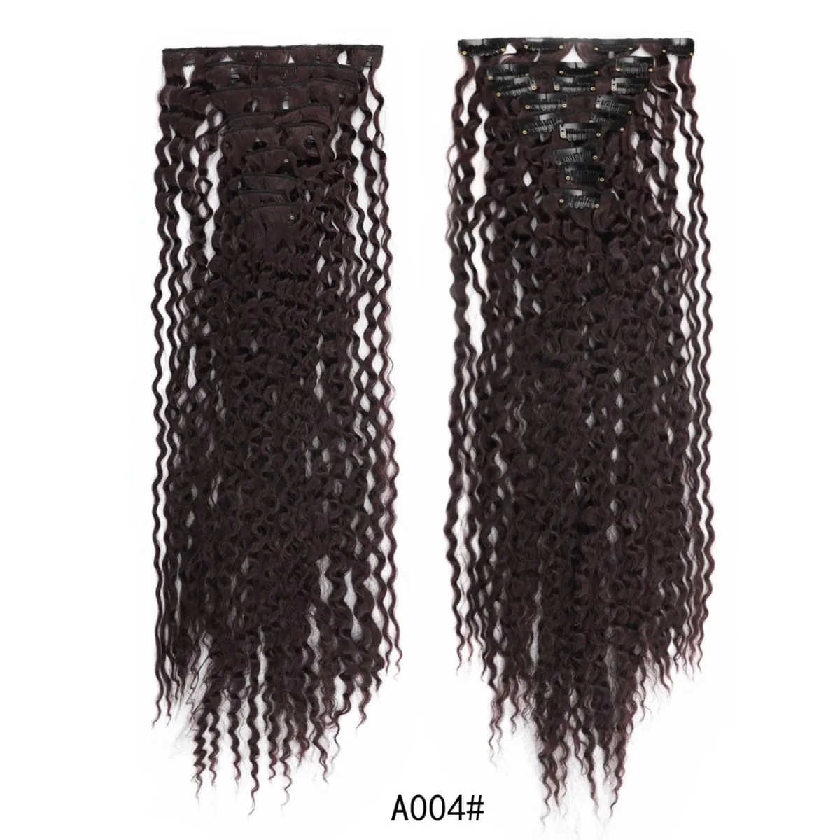 Jeedou Deep Wavy Curly Hair 9Pcs Set Clip-in Hair Extensions Hairpieces with 18 Clips Brown Color Synthetic Hair For Women