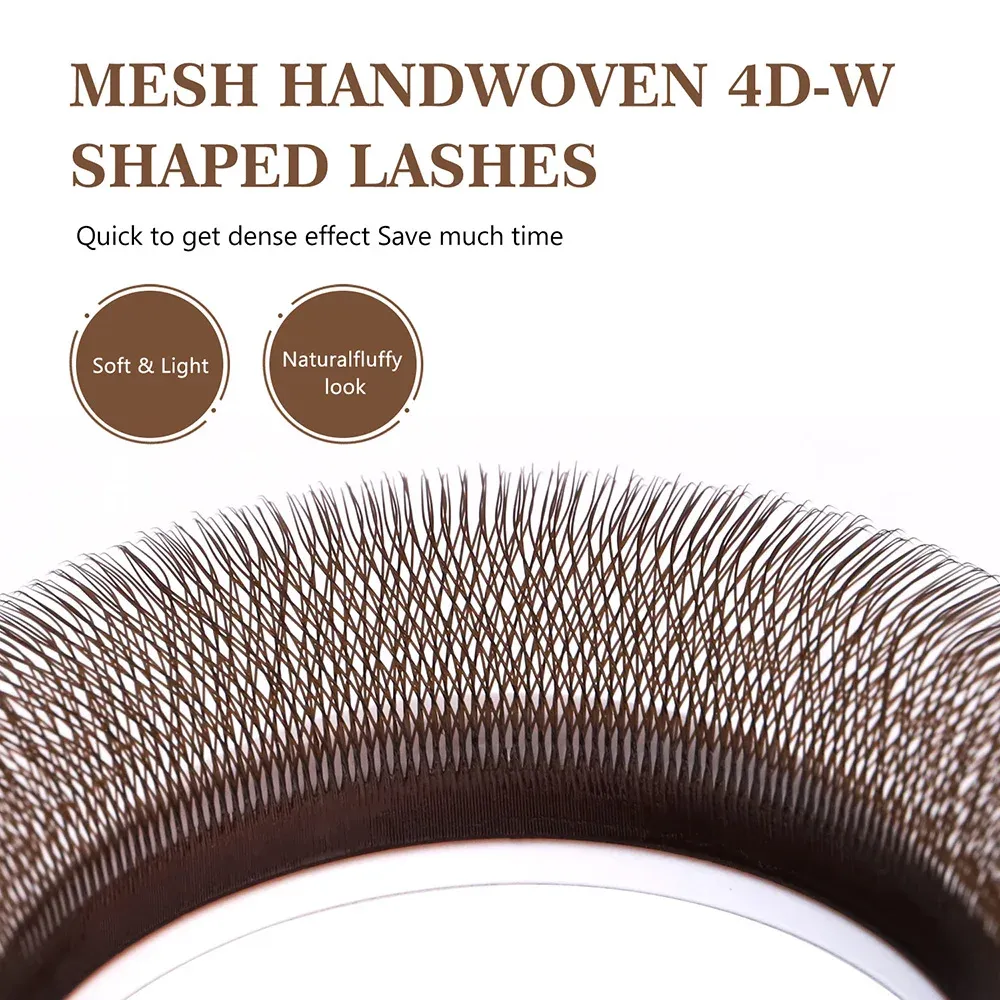 NEW Brown W Shaped Lashes 3D Fairy Clover Lashes Premade Bloom Fans 3D 5D Eyelash Extension Dark Brown 4DW Lashes — image 4