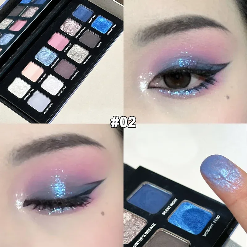 12 Colors Metallic Eyeshadow Palette Pearl Matte Sparkling Shimmer Blue Eye Shadow Highlighter Brighten Glitter Fashion Makeup