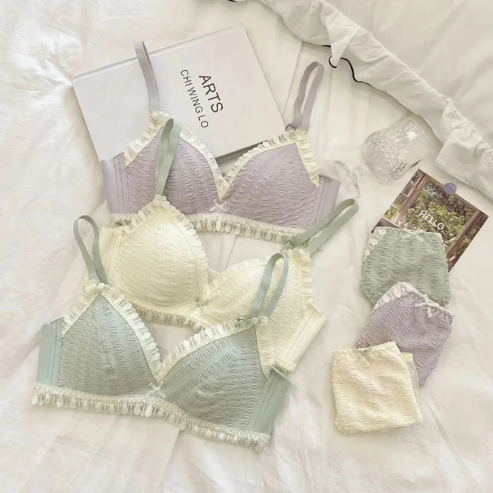 Young Girls Intimates 2026 New Small Comfortable Lingerie Seamless One-Piece Bra And Panty Sets Lace Bow Woman Underwear