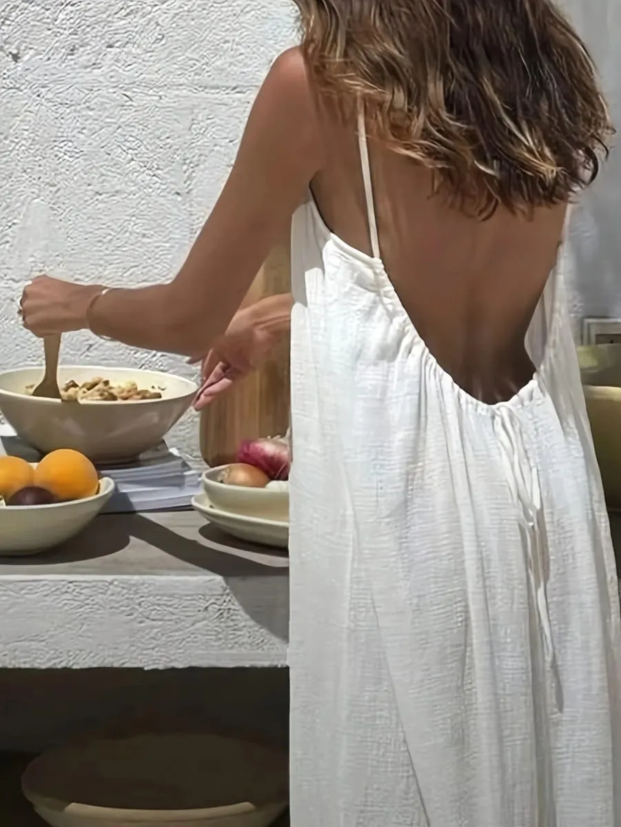 2026 Summer Casual Spaghetti Strap Long Dress Women Comfortable Sleepwear Loose Homewear Vacation Sleeveless Backless Dresses