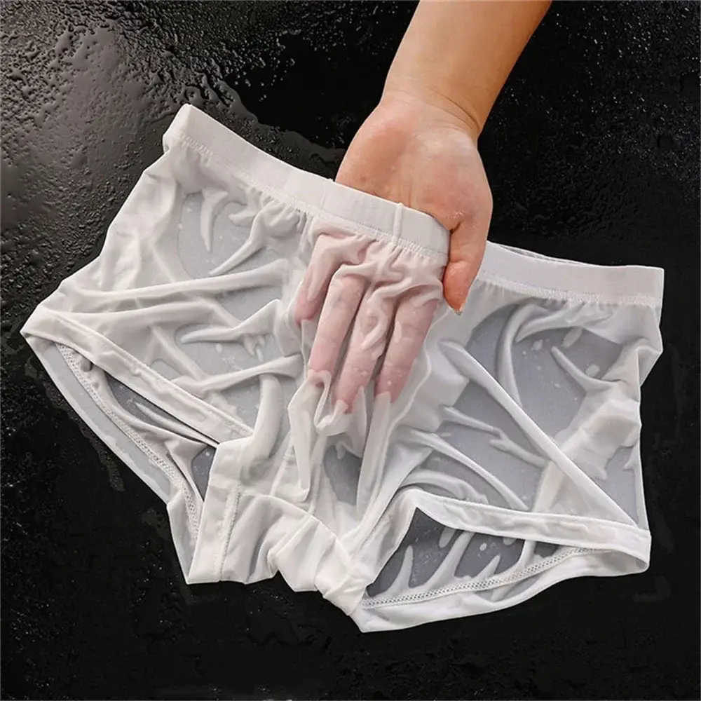 Boxers transparentes homens de seda gelo secagem rápida troncos masculinos verão sem costura roupa interior ultra-fino plus size shorts