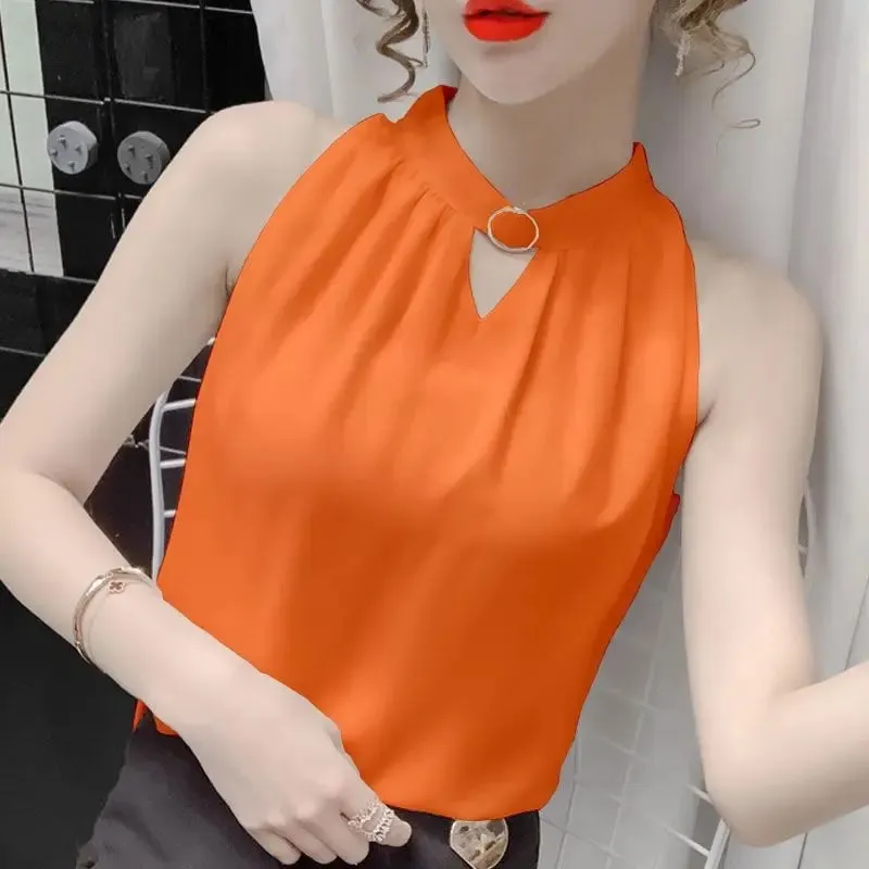 Elegant Sleeveless Solid Simplicity Loose Youth Vest Tops Women Clothes Summer All-match Temperament T Shirts Sexy Office Summer — image 3