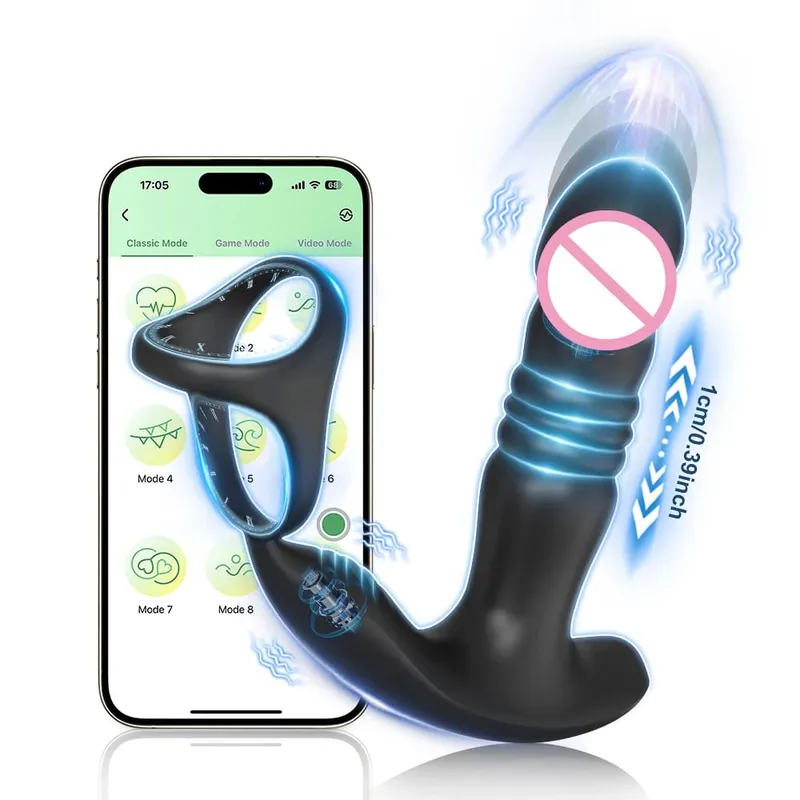 APP Control Thrusting Prostate Massager for Men Telescopic Anal Vibrator for Gay Butt Plug Cock Ring Adult Goods Sex Toy for Men — image 1