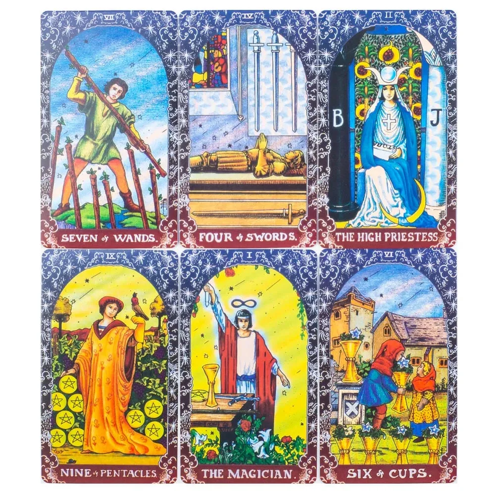 10.3*6cm Blue Classic Tarot Deck - 78 Cards Traditional Waite Imagery with Celestial Mandala Back Unique Starry Border Design