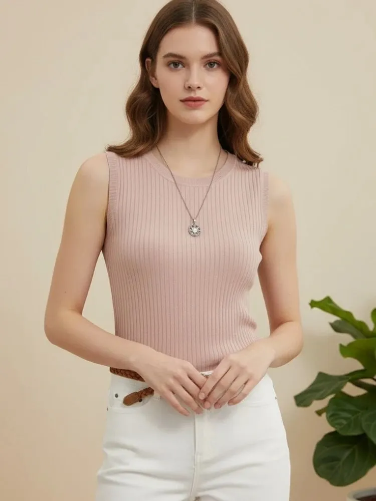2026 Korea Knitted Vests Women Top Summer Sleeveless Blouse Women Tops Women O-neck Knitted Blouse Shirt Clothes