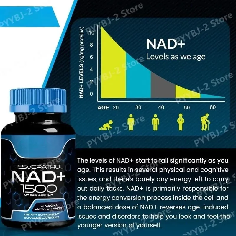NAD+ Capsules with Resveratrol Herbal Antioxidant Supplement Support Cellular Health Energy & Anti Aging for Women Men 90pieces