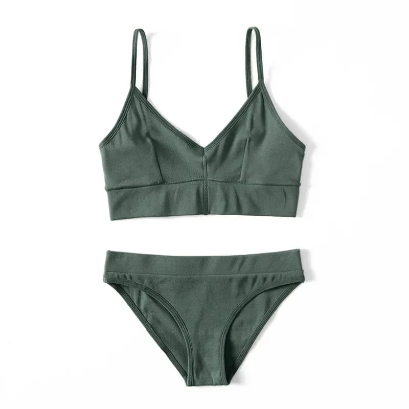 Women Lingerie Set V‑Neck Thin Strap Bra And Briefs Solid Color Soft Stretch Underwear Sleepwear — image 5