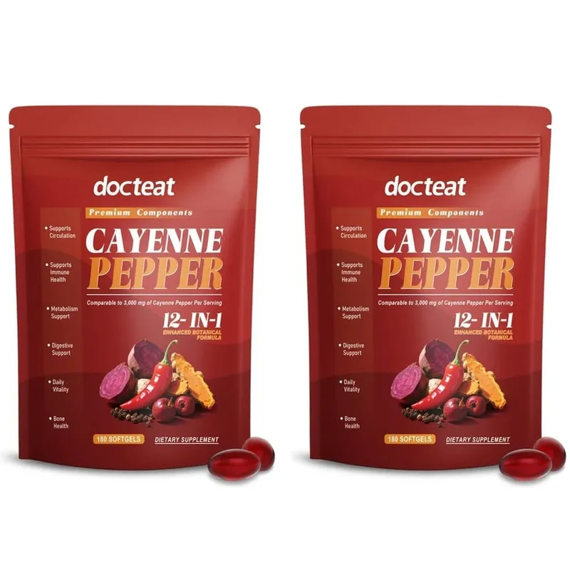 Docteat Capsule molli al Pepe di Caienna con Vitamina D3 e K2 Metabolismo energetico e supporto digestivo Difesa antiossidante 180 Capsule molli