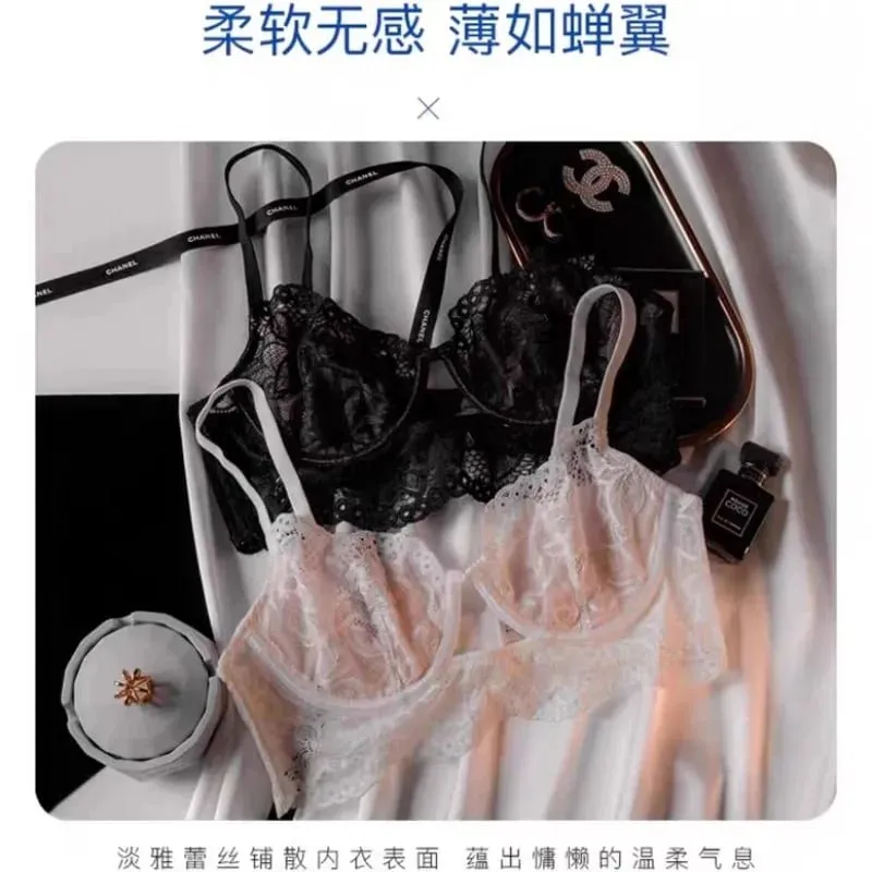 Sheer Mesh Bra Large Bust Minimizer Ultra Thin See Through Underwire Anti Sagging Push Up Sexy Lingerie Set Women S-XL MOYISU AB