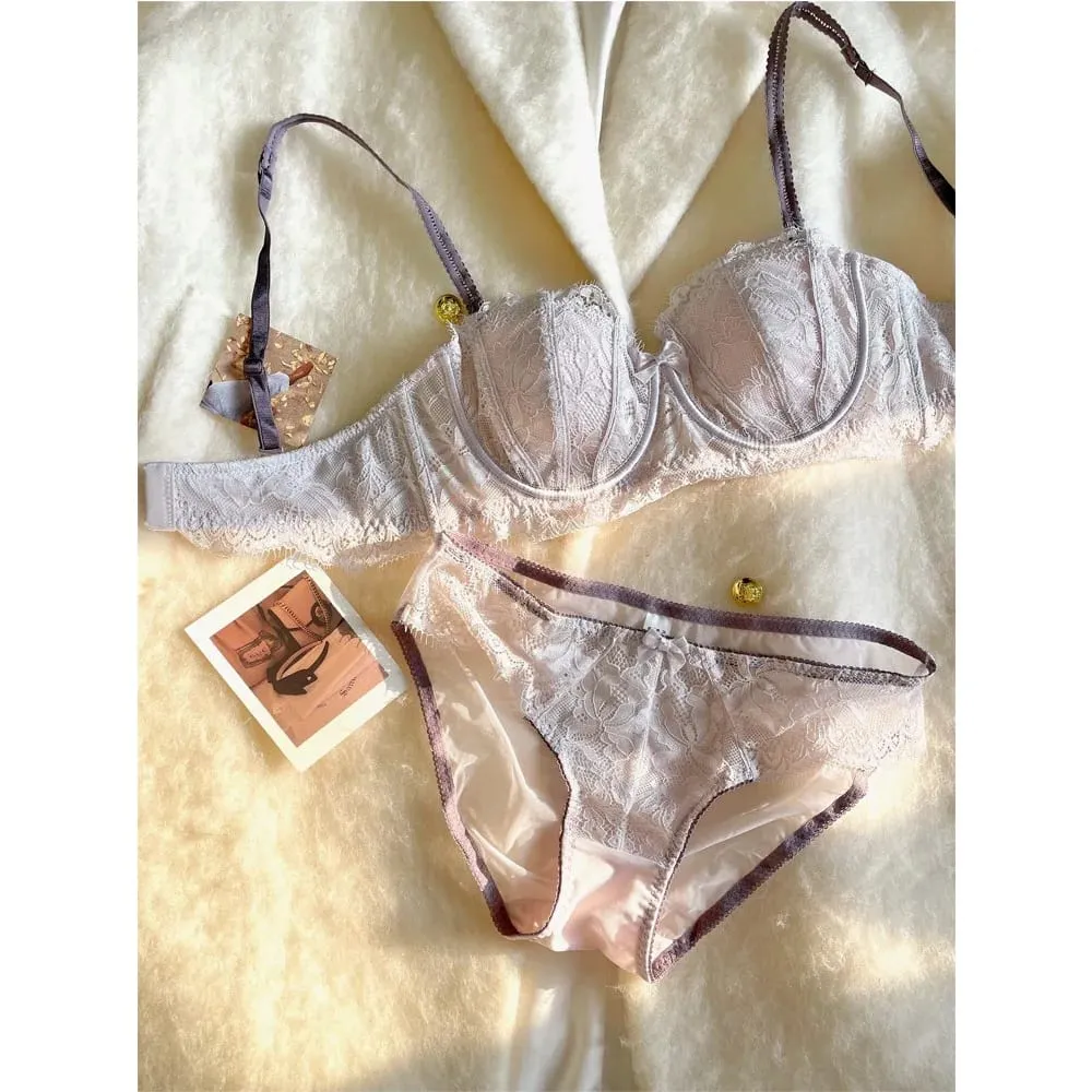 French Half Cup Rabbit Ear Bra Set Hot Sale Strapless Non‑Slip Minimizer Side Support Anti‑Sag 32‑38 Women Lingerie