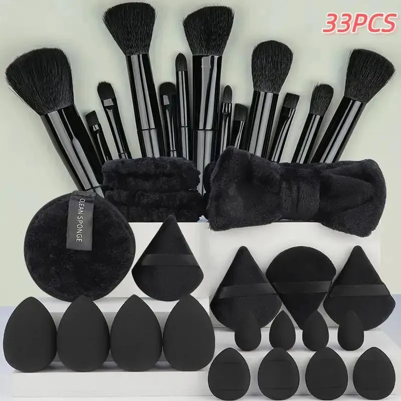 20 33Pcs Full Makeup Tool Set With Puff Brush Beauty Sponge For Makeup Applying And Removing Daily Use