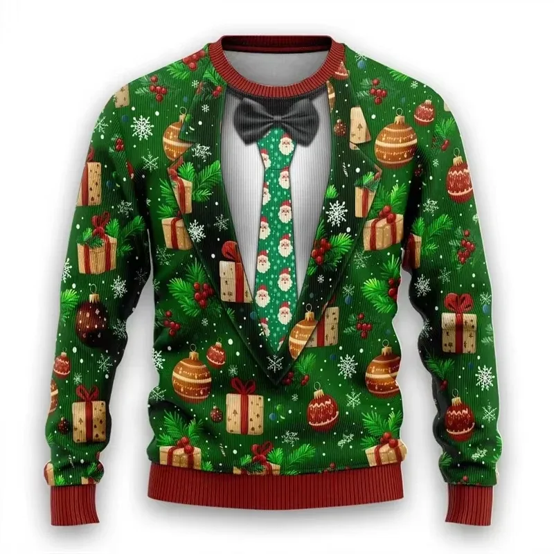 Moda 2026 feio camisola de natal engraçado natal gráfico moletom papai noel cosplay pullovers menino crewneck poliéster agasalho
