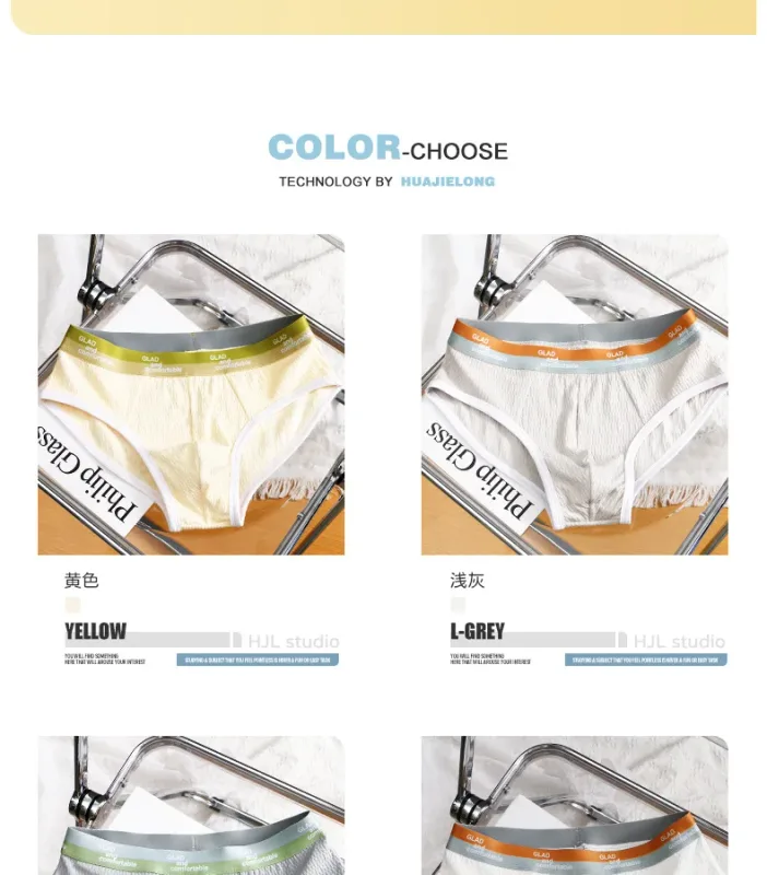 Summer New Men's Solid Color Cotton Briefs, Minimalist Breathable Thin Underwear, Trendy Trunks Male Bikini Underpants