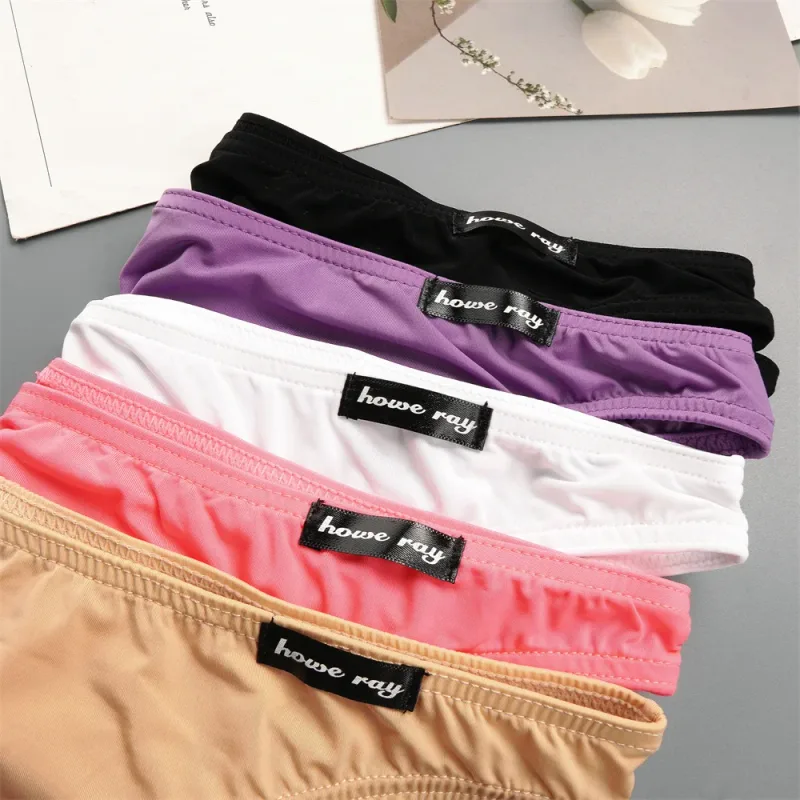 Thin Ice Silk Low Waist Men Briefs Solid Color Semi Transparent Underwear Plus Size Bulge Pouch Smooth Breathable Soft Panties