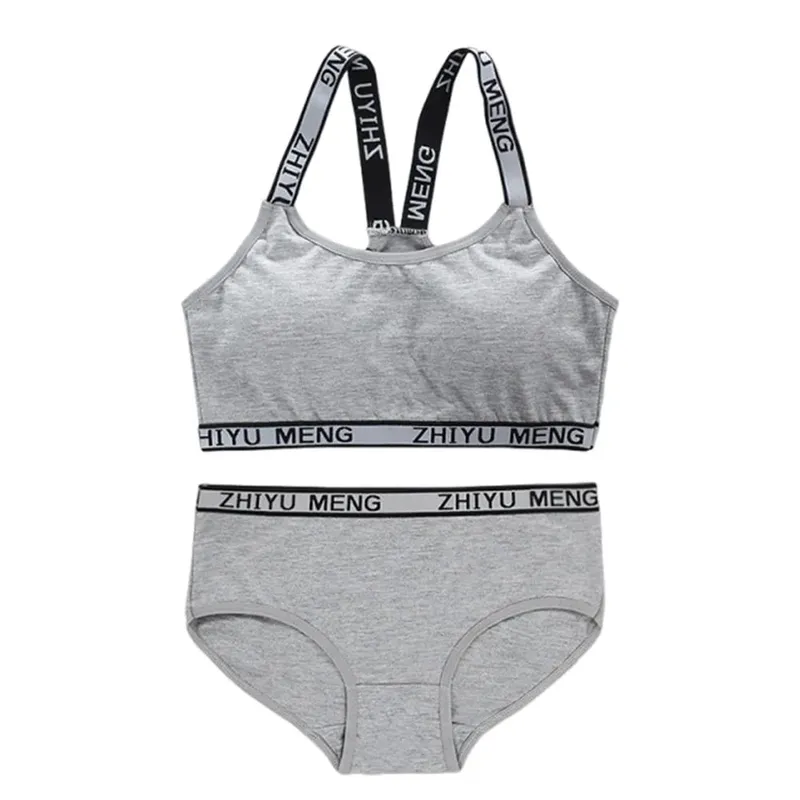 1Set Casual Cotton Girls Bras Panties Sets Breathable Elastic Lingerie Set Comfortable Letter Sport Brassiere