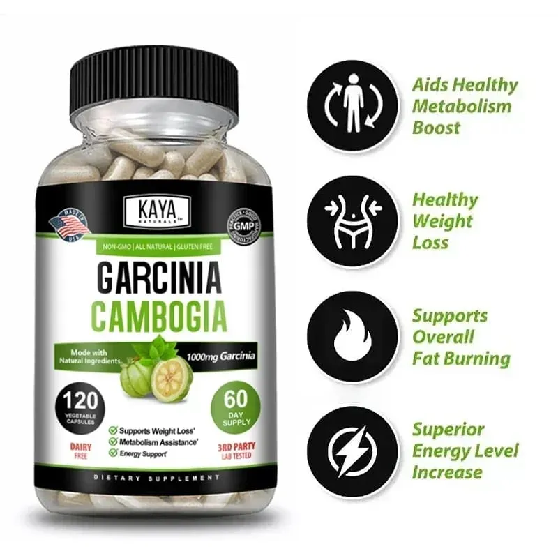Garcinia Cambogia Extract Capsules 1000 Mg Appetite Suppressant for Men and Women Metabolism Energy Colon Cleansing