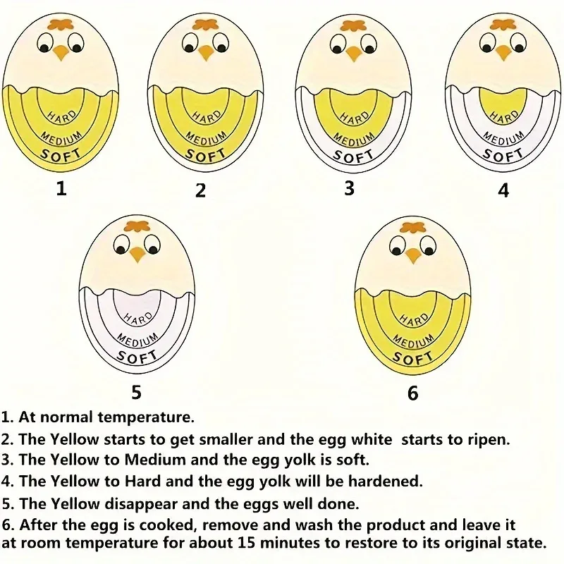 1 Color Changing Timer Hard/Medium Soft/Soft Doneness Indication with Cute Cartoon Face Kitchen Tools Suitable Boiling Eggs