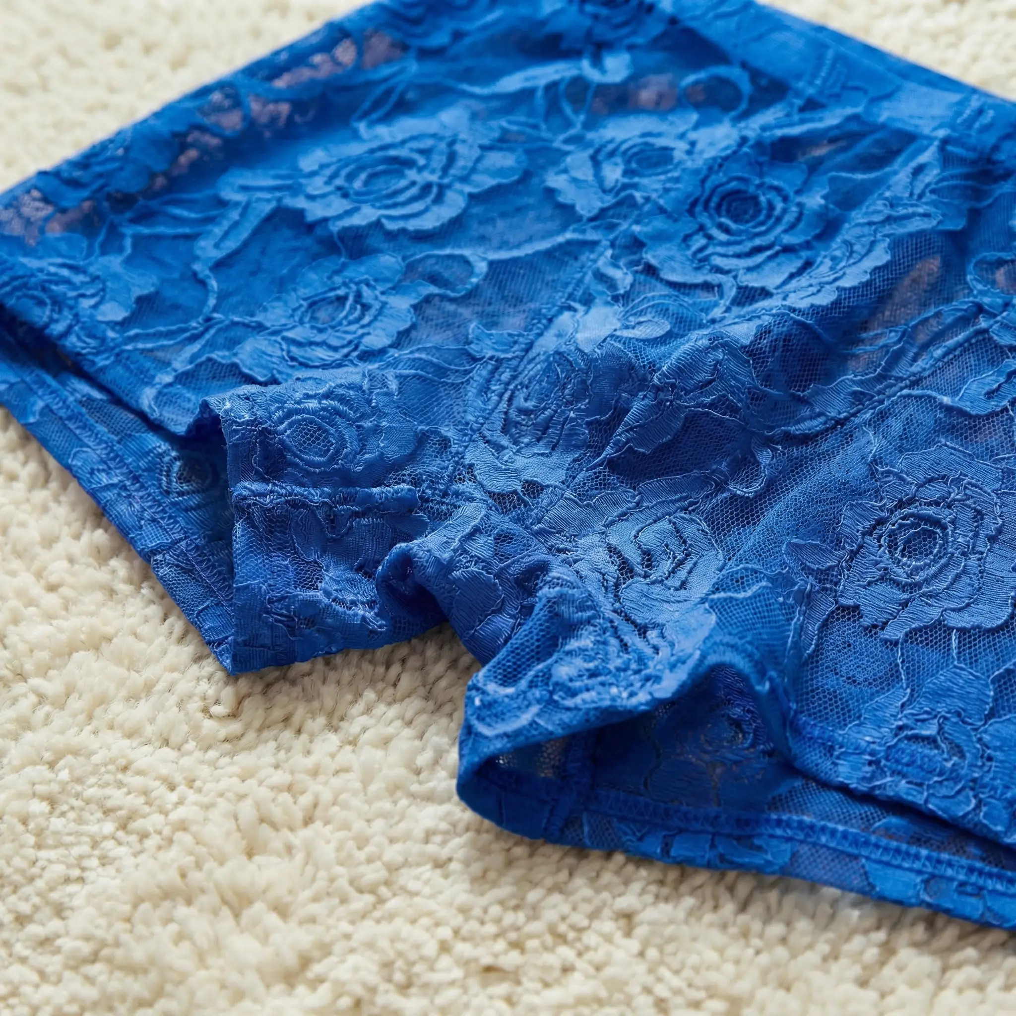 1Pc Men's Fashion New Design Sexy Lace Embroidery, High Elasticity Transparent Lace Flat Corner Underwear, Sexy, Ice Silk