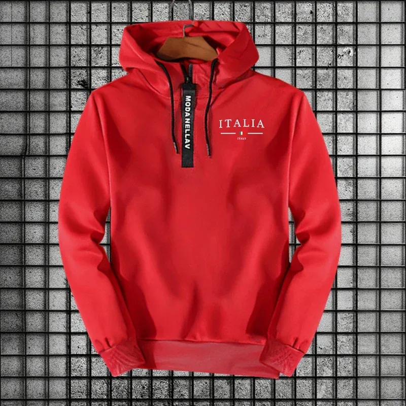 2026 New Arrival Half Zipper Hoodie Italy Fashion Hooded Long Sleeve Sweatshirts Autumn Winter Daily Casual Sports Warm Pullover