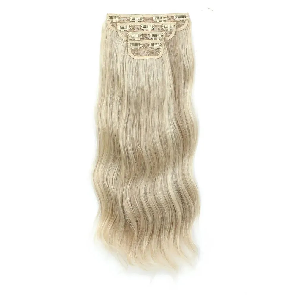 4Pcs/Set 11 Clips 22 Inches 220g Beach Waves Clip in Hair Extensions Sandy Blonde Champagne Heat Resistant Synthetic Hairpiece