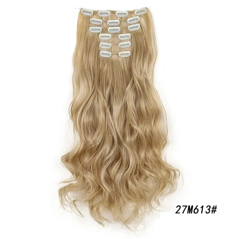 Synthetic Long Curly 16 Clips Hair Extension Heat Resistant Fiber Black Brown Hairpiece for Women Cosplay Wig Halloween Wig Part