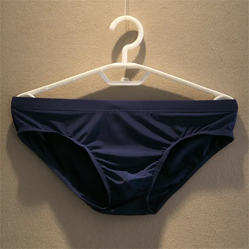 2 stücke Big Pouch Nylon Männer Unterwäsche Slips Eis Seide Männlichen Nahtlose Unterhosen Low-Taille Dünne Höschen Plus größe