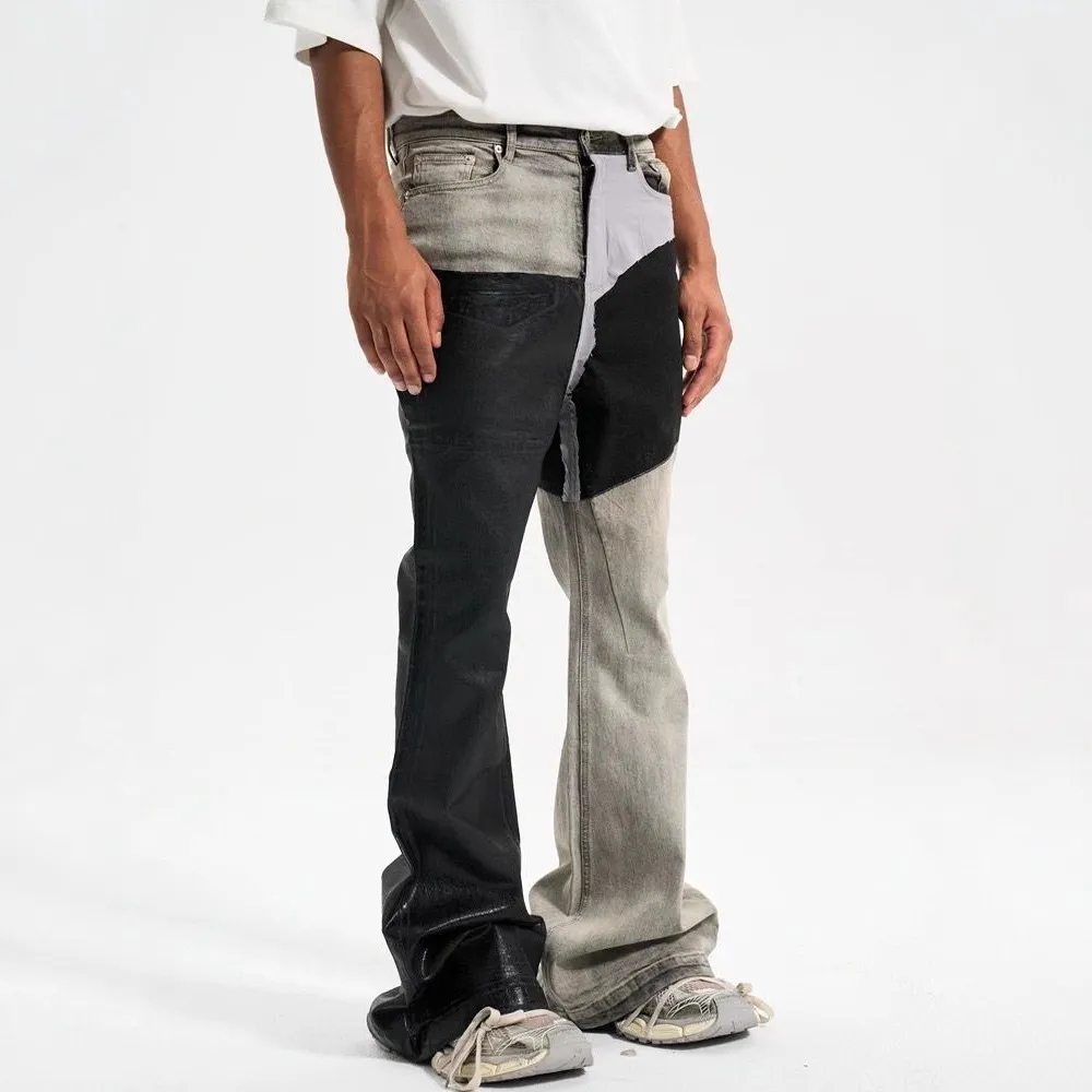 Men's Contrast Color Casual Trendy Simple Basic Slim Flare Denim Trousers Four Seasons New Fashion Male Jeans Pants Streetwear