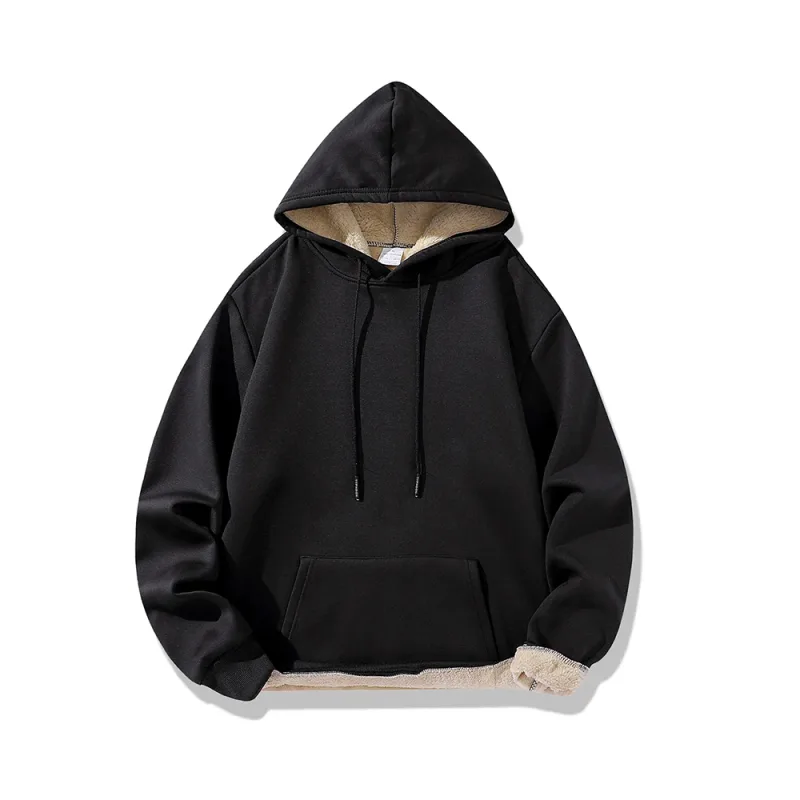 Winter Lambswool Hoodies Thicken Warm Windproof Sweatshirts Print Hooded Pullover Loose Men Women Winter Hoodies Black