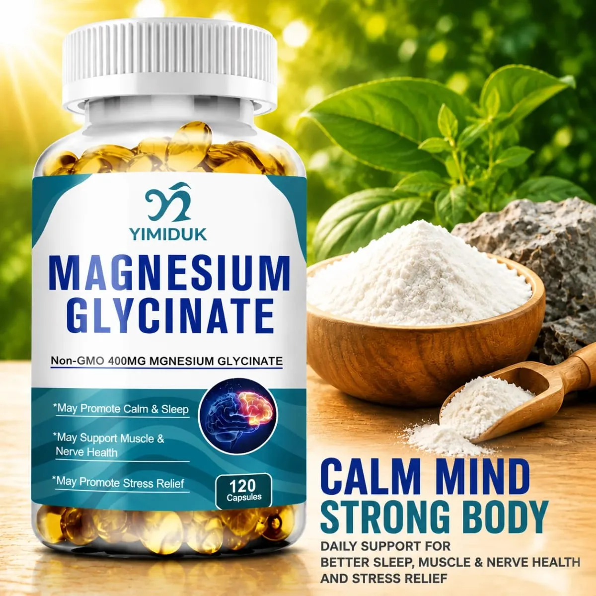 Suplemen Magnesium Glisinat Murni Yimiduk dengan Vitamin B6 untuk Melawan Kram Kelelahan & Kesehatan Jantung Mengurangi Kecemasan Vegan