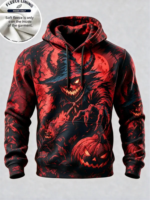3D Print Halloween Fleece Hoodie Monster Pumpkin Kid Haunted House Full Print Pullover Long Sleeve Kangaroo Pocket Sweatshirt