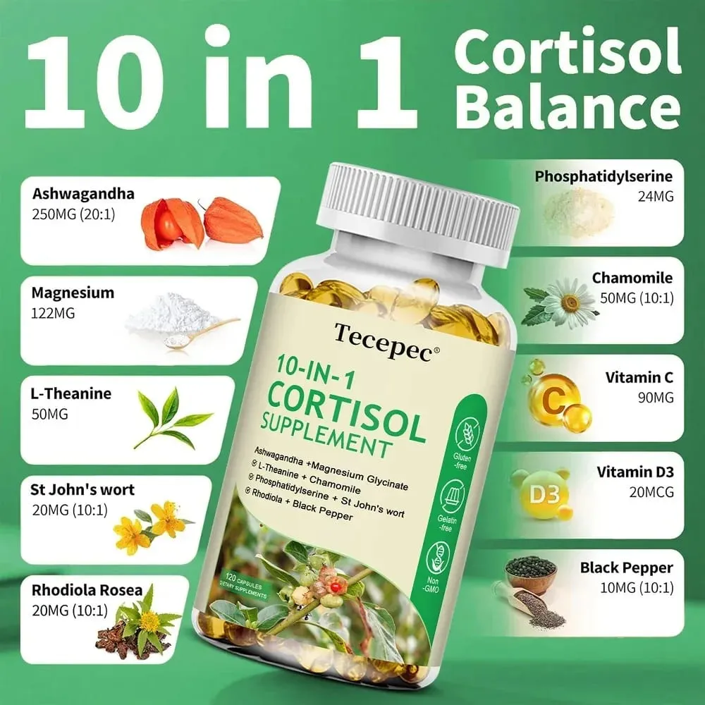 Cortisol Health – Stress Relief Balanced Cortisol Response Relaxation & Deep Sleep – Ashwagandha,L-Theanine – Non-GMO — image 5