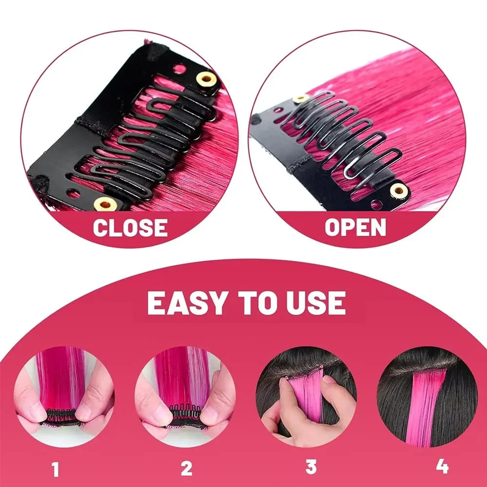Synthetic Colorful 5pcs/set Clip Hair Extensions High Temperature Long Straight Hairpieces for Women Daily Party Use