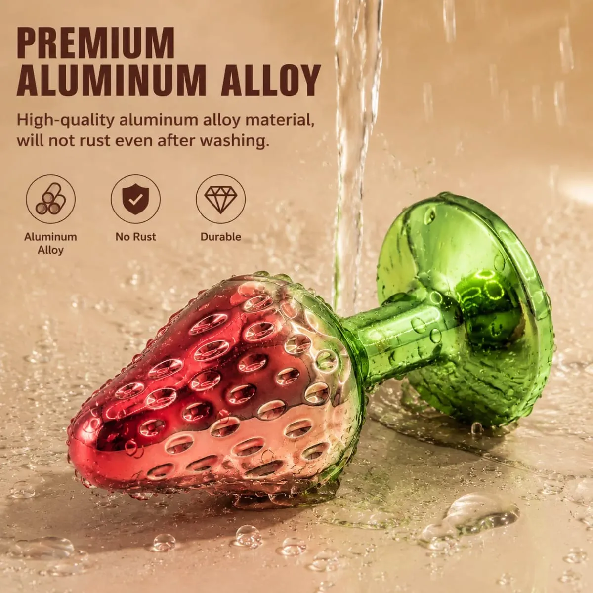 Metal Realistic Strawberry Anal Butt Plug Anal Trainer Adult Massager Sex Toy SM Anal Trainer Realistic Textures Green Base