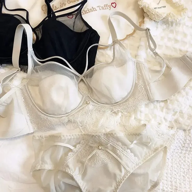 Sexy Hollow Bra Briefs Set Women Lace High Quality Underwear Thin Cup Adjustment Type Push Up Bras Mesh Lingerie Sets