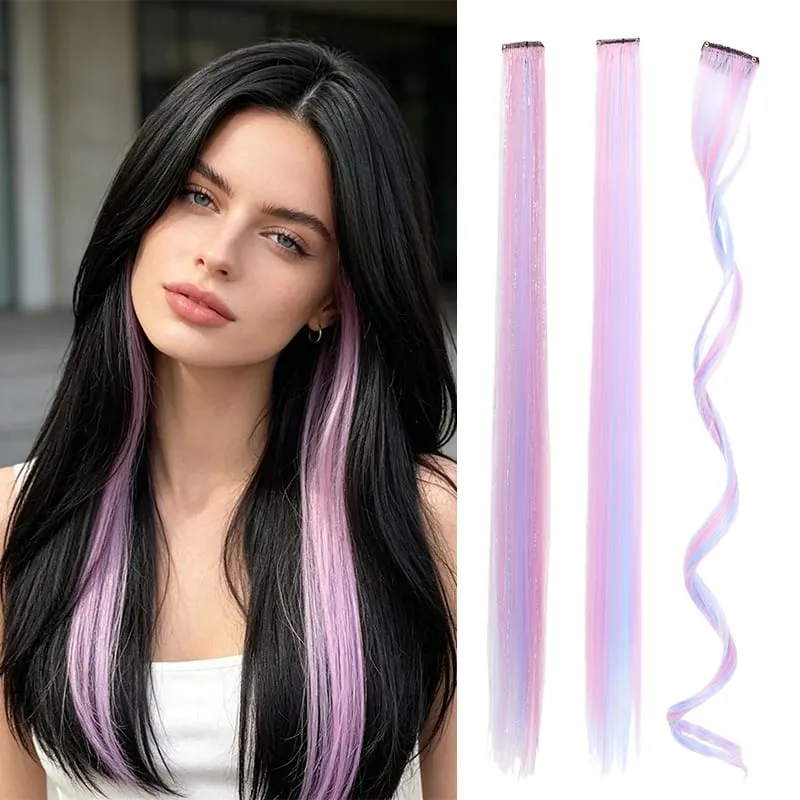Ce Cream - Toned Pink Lavender Clip-in Hair Pieces 2Pcs Synthetic Fiber for Cosplay & Casual Look Soft & Vibrant Color — image 2