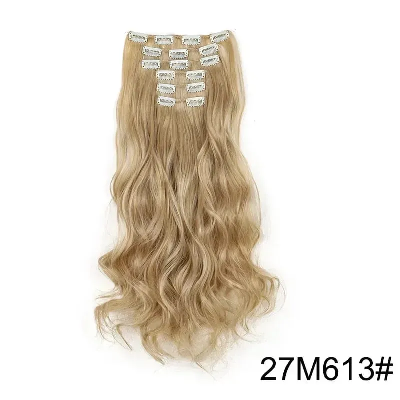 Synthetic Long Wavy Hair Extensions 24 Inch Clip in Fiber Double Weft Thick Hairpieces for Women Party Daily Cosplay Styling