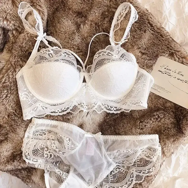 French Pure Lace Bralette Petite Melltartó szett AABB Cup eltávolítható pántokkal és vékony push up betétekkel Puha aládrót szexi női