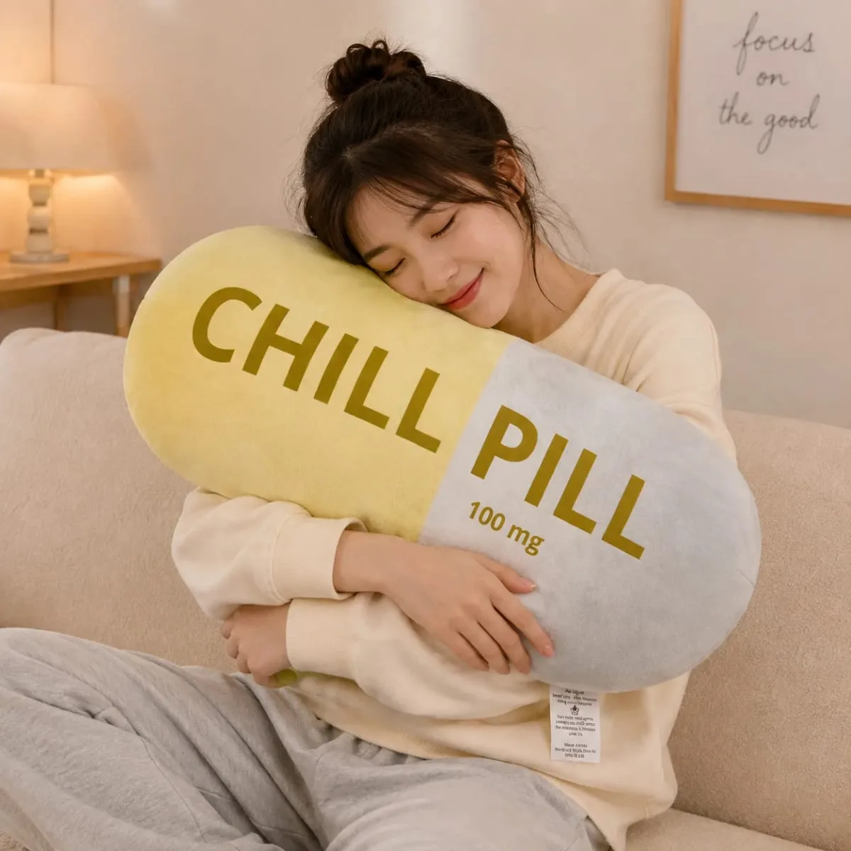 Funny Chill Pill Plush Pillow Cute Cartoon Stuffed Plushie Soft Sofa Cushion Hugging Doll Nap Sleep Pillow Birthday Gift — image 2