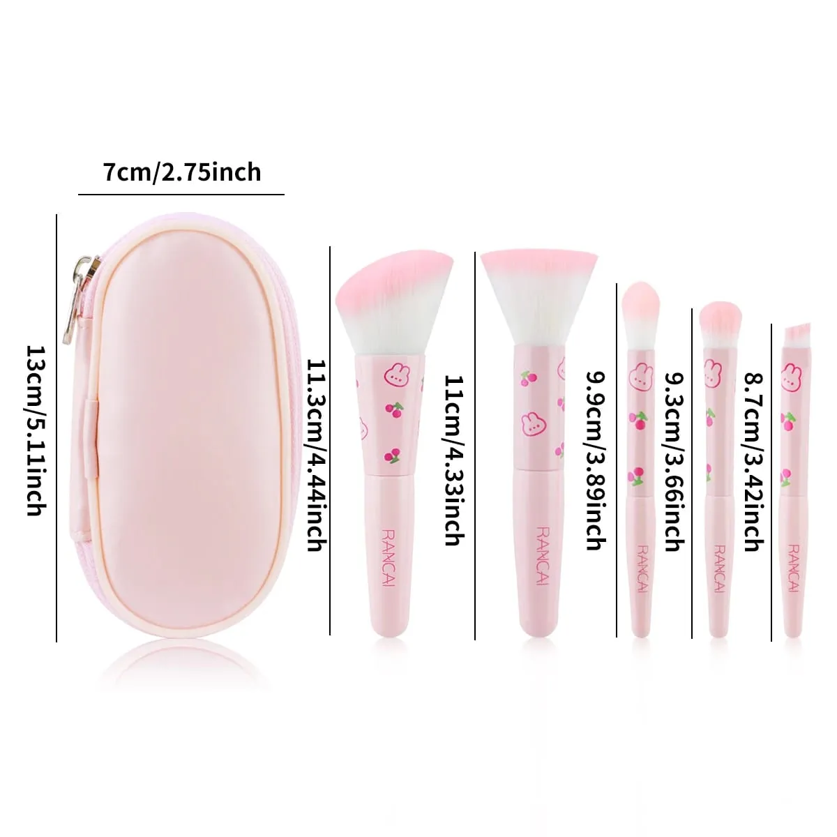 5Pcs Cute Compact Makeup Brush Set na May Case Premium Brush para sa Flawless Foundation Blush Eyeshadow Application Beauty Tools — image 3