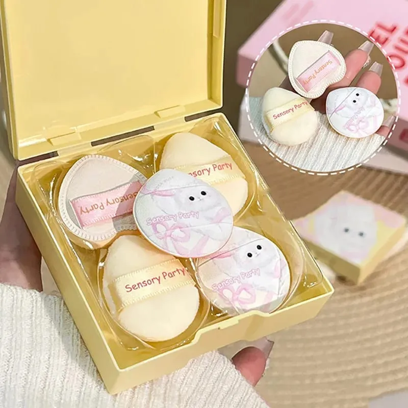 Cute Pink Mini Finger Puff Set with Box Facial Makeup Sponge Soft Velvet Mixed Beauty Makeup Puff Professional Makeup Tools 5pcs
