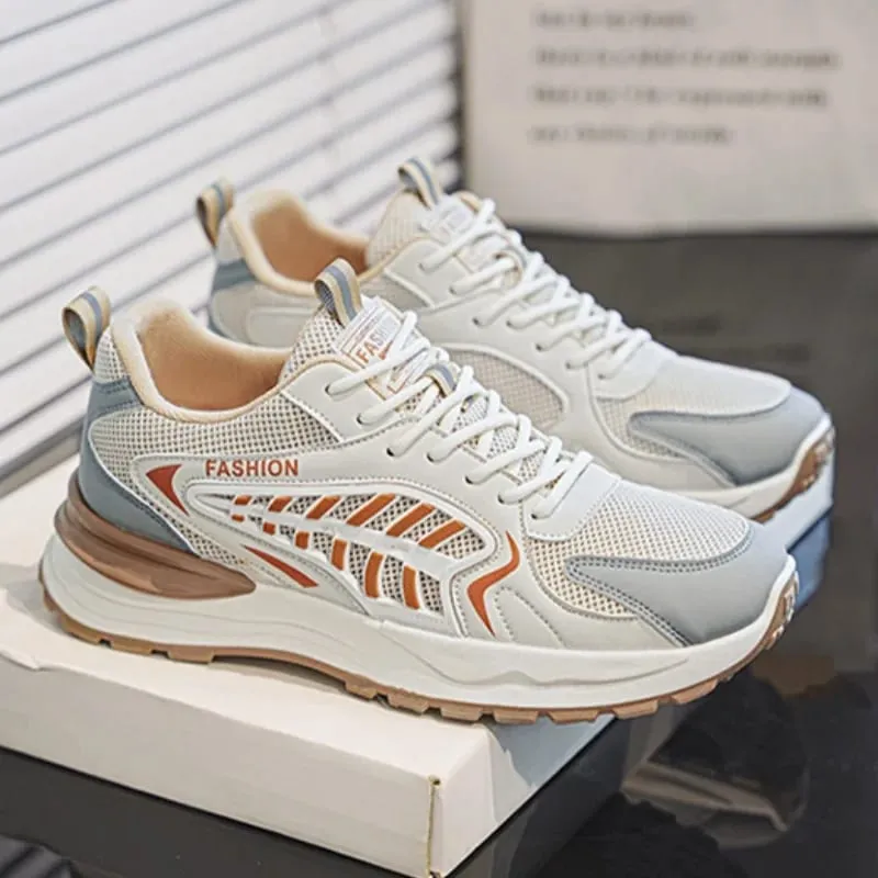 Spring Summer Men Sneakers Breathable Mesh Casual Shoes Platform Chunky Dad Footwear Lace Up Walking Running Shoes