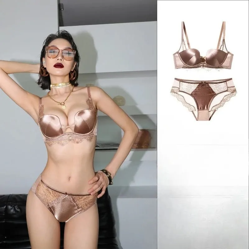 Tendance Ensemble Lingerie Léopard Dentelle Style Français Soutien-Gorge Push Up Petit Poitrine Anti Affaissement Toutes Tailles — image 7