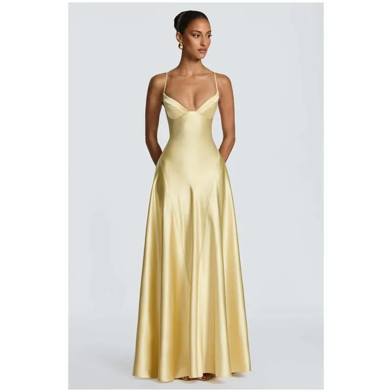 Elegant Scarf Collar Sling Women Summer Dress Solid Sleeveless Off-shoulder Slim Maxi Dresses 2026 Lady Chic Evening Party Gown