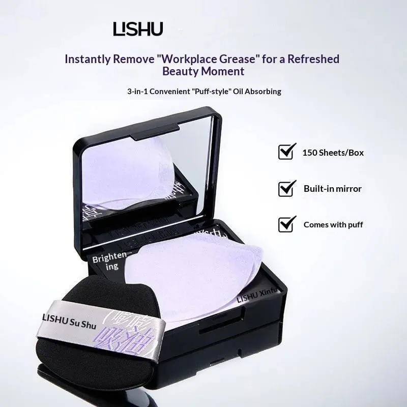 Oil Control Blotting Paper with Powder Puff Face Powder Makeup Setting Sheets Portable Touch Up Tool，150 Sheets