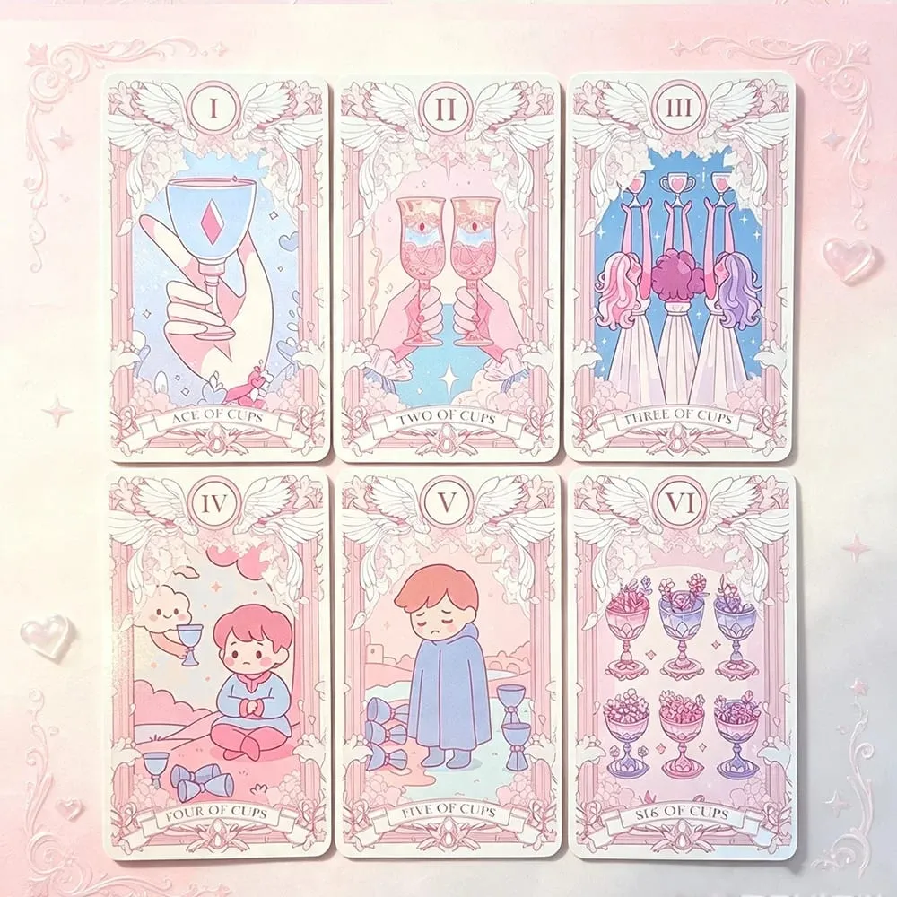 Kawaii Pink Large‑sized 78PCS Tarot Deck with Guidebook - Cute Anime Illustration for Fate Divination Future Telling Table Game