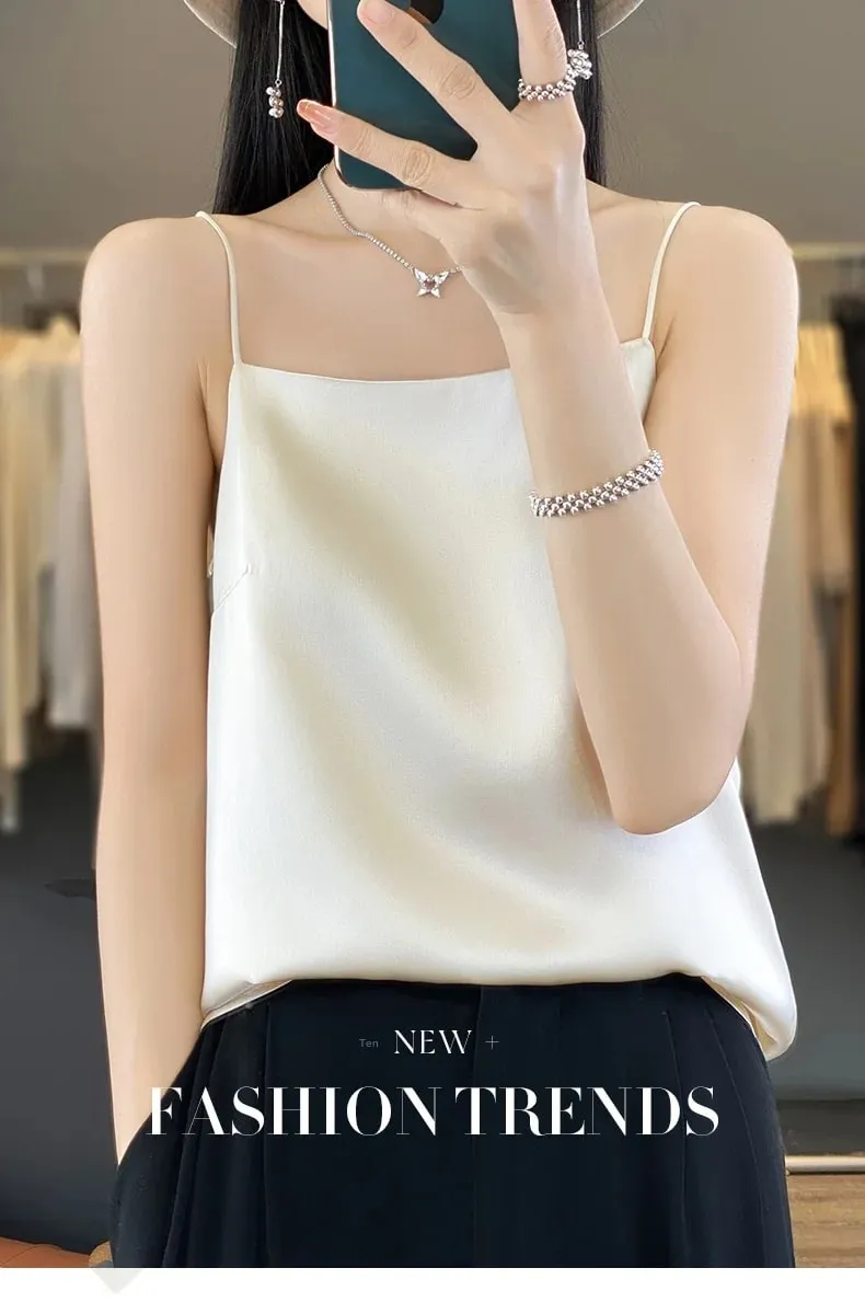 New Ice Silk Sexy Satin Strap Women's Spring/Summer Vest Solid Color Sleeveless Sexy Comfortable Silk Underwear Vest RW-D19