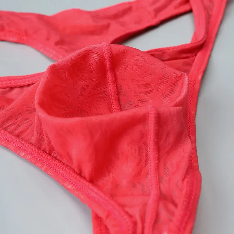 Homens rendas jacquard g-string roupa interior alta elástico grande bolsa tanga calcinha sexy gays erótico t-back cuecas