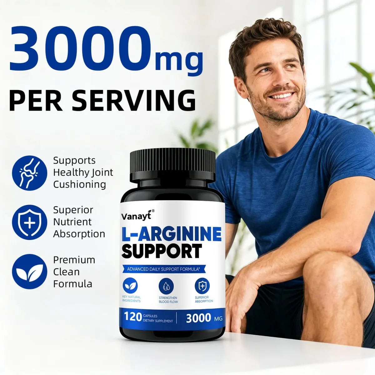 L-Arginine 3000mg Pills Muscle Mass Supplement for Men Women Boost Workout Endurance Energy Heart Vascular Health Support