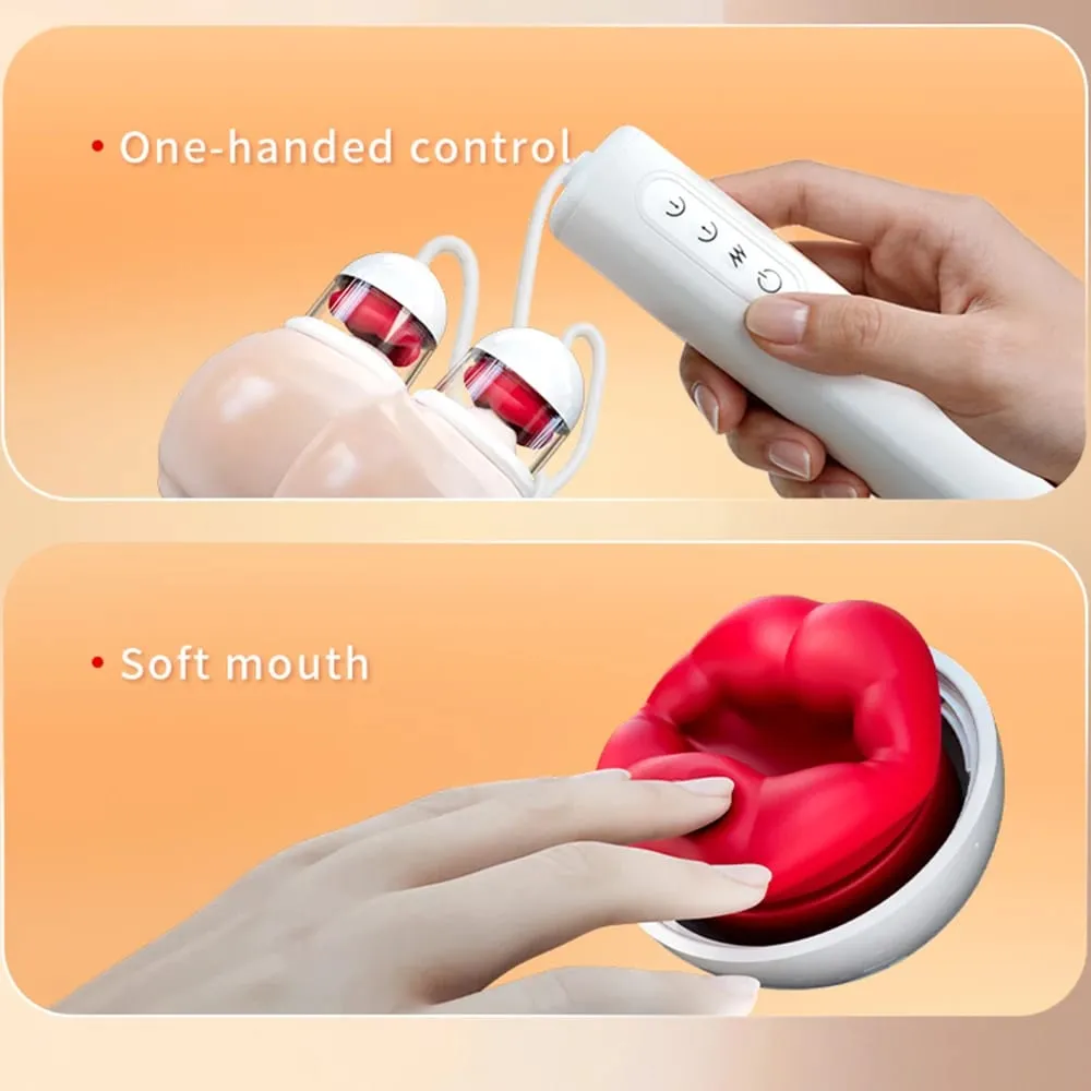 Greedy Double-cup Sucking Vibration Breast Pump Breast Massager Chest Masturbator Nipple-licking Suction Cup Adult Sex Toys
